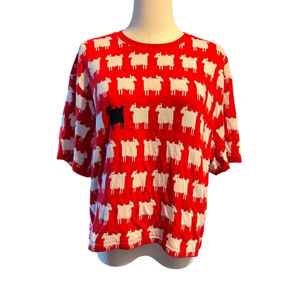 Warm & Wonderful Princess Diana Inspired Sheep Shirt. Red/White Size Large - Picture 1 of 7